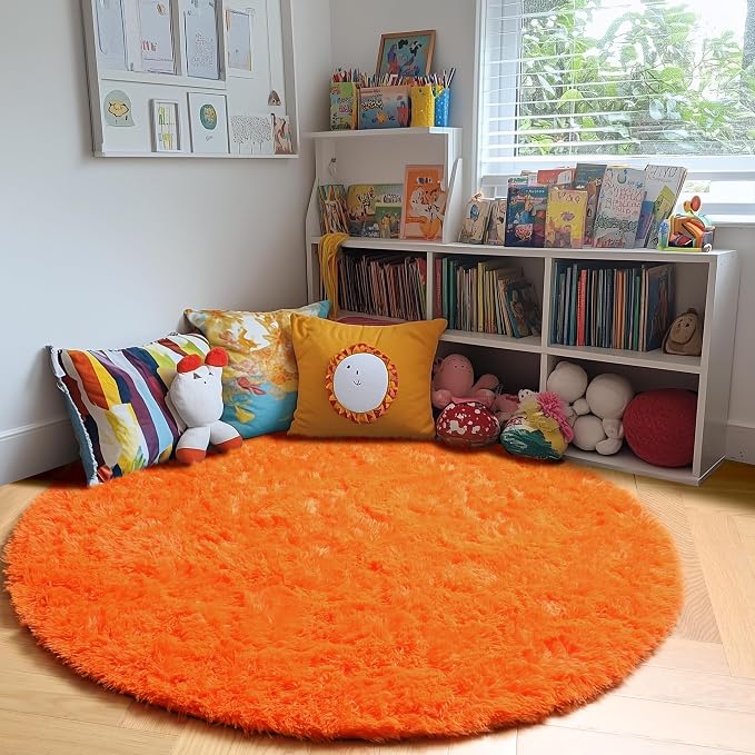 Amdrebio Orange Shaggy Round Area Rug 5Ft - Image 8