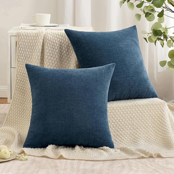 MIULEE Dark Blue Chenille Couch Throw Pillow Covers, 20x20 | Set of 2, Soft - Image 4