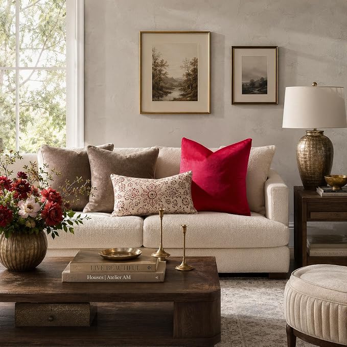 GIGIZAZA Red Velvet Pillow Covers 20x20 Decorative Pillows Pack of 2 | Throw - Image 2