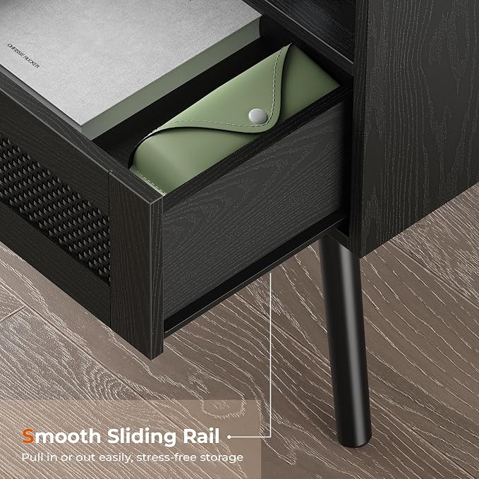 SUPERJARE Nightstand with Charging Station, Bedside Table with Texilene Surface - Image 8