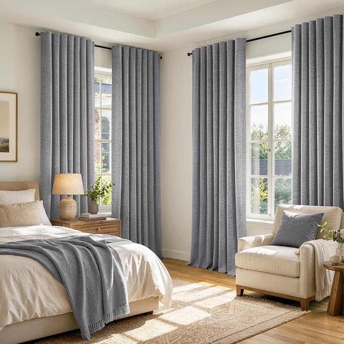 MIULEE 100% Blackout Linen Curtains 42 x 84 Inch Glacier Gray 2 Panels | - Image 8