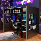 Modern Gaming Loft Bed with Built-in Desk, LED Lighting & Charging Hub –Twin - Image 4
