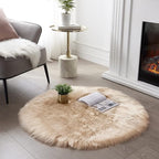 SERISSA 3x3 Fluffy Beige Round Faux Fur Area Rug by SERISSAHomeDecorCollection
