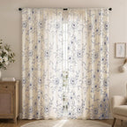 Boho Floral Curtains, Vintage Farmhouse Curtains 84 Inches Long, Dark Blue - Image 2