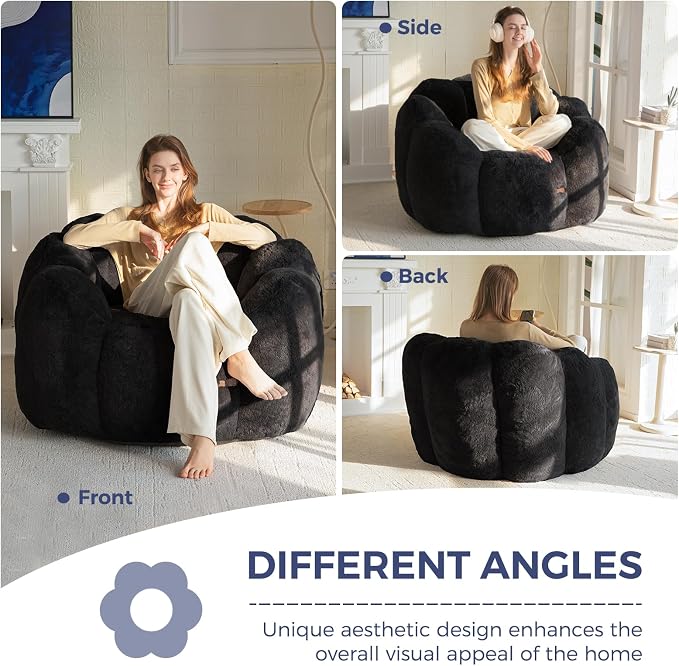 MAXYOYO Bean Bag Chair for Adults, Floral Shaped Bean Bag Sofa, Ultra Soft Faux - Image 3