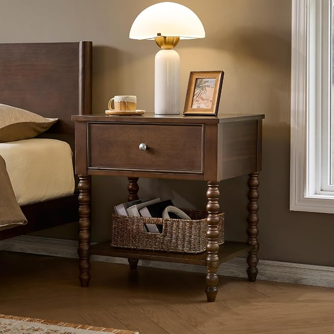 AMERLIFE 24" Walnut Nightstand, Vintage Bedside Table by AMERLIFE