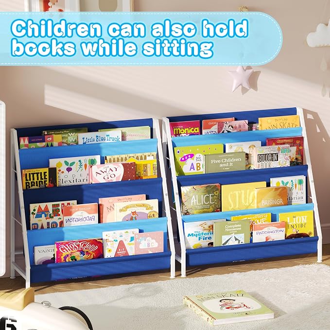 Aokitsink Kid Bookshelf for Kids Rooms, 4-Tier Blue Montessori Bookshelf - Image 4