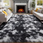 Black White Grey Bedroom Rugs 4x6 Ft, Soft Fuzzy Plush Indoor Floor Area Rug | - Image 5