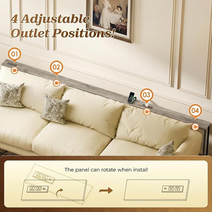 SUPERJARE Sofa Table with 2 Power Outlets and USB-C Ports, 5.9 Inch Narrow - Image 5