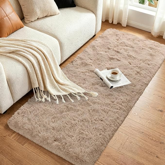Noahas 2x6 Beige Fluffy Soft Runner Rug Non-Slip - Image 3