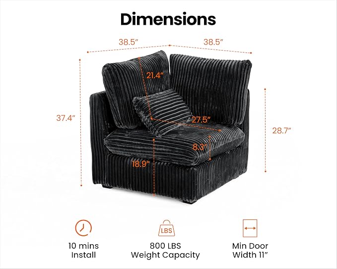 CHIC HOUSE Module for Modular Oversized Couch, Corduroy Customizable Chaise - Image 2