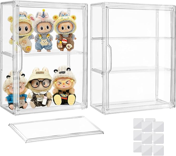Attelite Acrylic Display Cases for Collectibles, 2 Pack 3 Layer Clear Display by Attelite