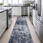 2.6x14 Washable Runner Rug:Modern Abstract Indoor Carpet Black | - Image 5
