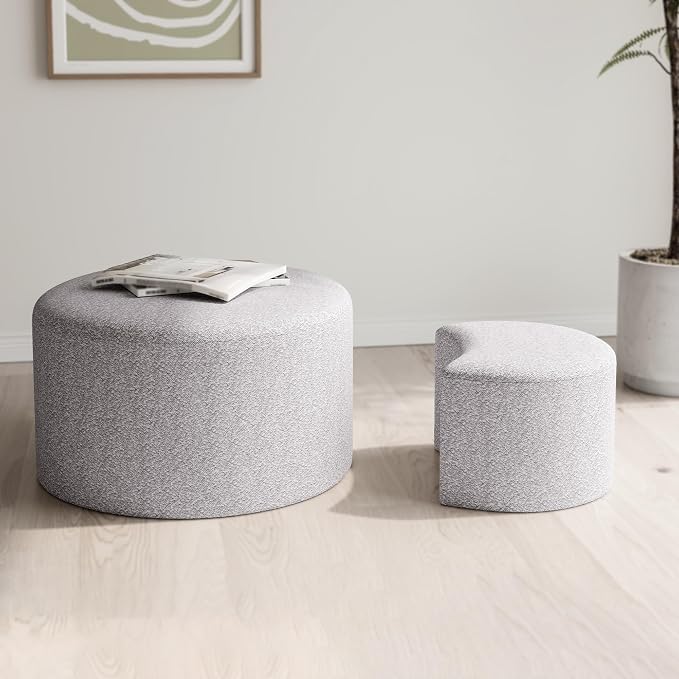 Upholstered Round Nesting Coffee Tables Set of 2 - Image 6
