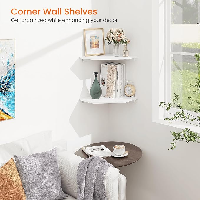 Homode Corner Shelf Wall Mount, Cable Box, 2 Tier Wood Hanging Storage Shelf - Image 2