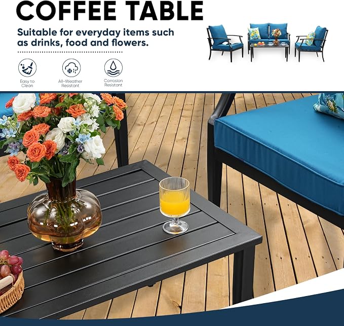 4 Piece Outdoor Patio Furniture Set, Oversized Metal Conversation Set - Image 6