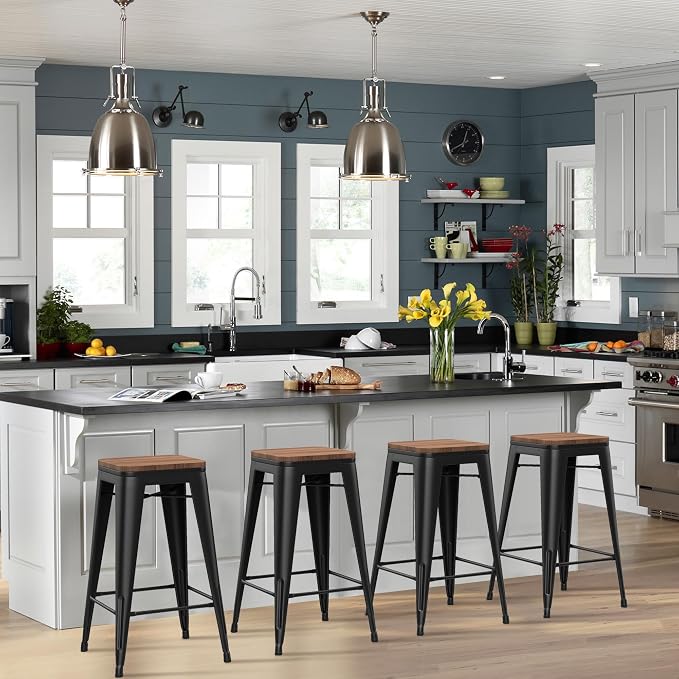 HAOBO Home 26" Backless Metal Counter Stool Height Bar Stools Barstools - Image 3