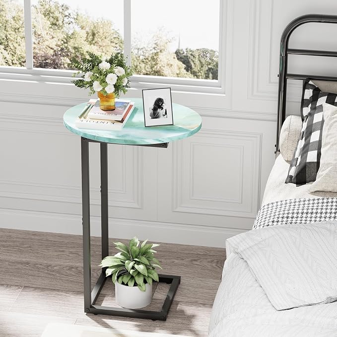 C Shaped End Side Table, Small Oval Couch Sofa Table - Image 6