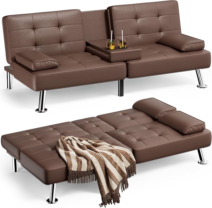 Homall Futon Sofa Bed, Leather Futon Couch by Homall