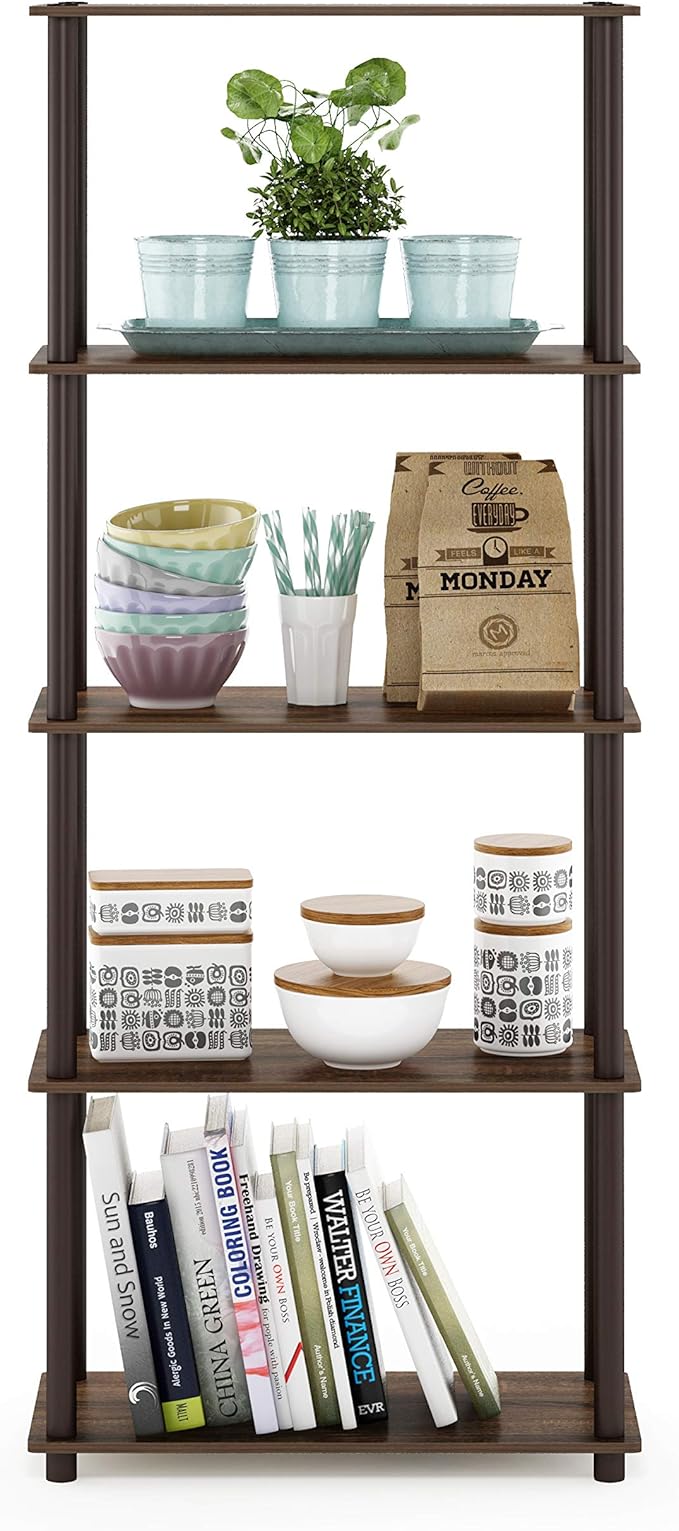 Furinno TURN-N-TUBE Storage Shelves, 5-Tier Book Shelf, Corner Shelf, Toolless - Image 4