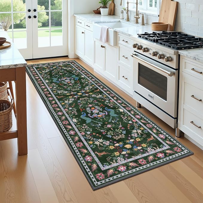 HEBE Hallway Runner Rug 2'x8', Washable Non Slip Kitchen Rug Runner | Soft Boho - Image 9