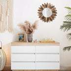 Emfogo Wall Mirror 12 inch Rustic Wood Sunburst Boho Mirror Farmhouse Wall - Image 7