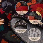RELEANY Floral Washable Round 8ft Area Rug Black | Flower Carpet Print Boho - Image 3