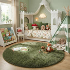 Amdrebio Olive Green Round Shag Area Rug 4Ft - Image 3