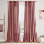 Canyon Rose Linen Curtains 96 Inches Long 2 Panels Set by Nanspring