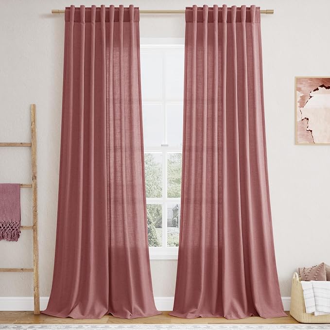Canyon Rose Linen Curtains 96 Inches Long 2 Panels Set by Nanspring