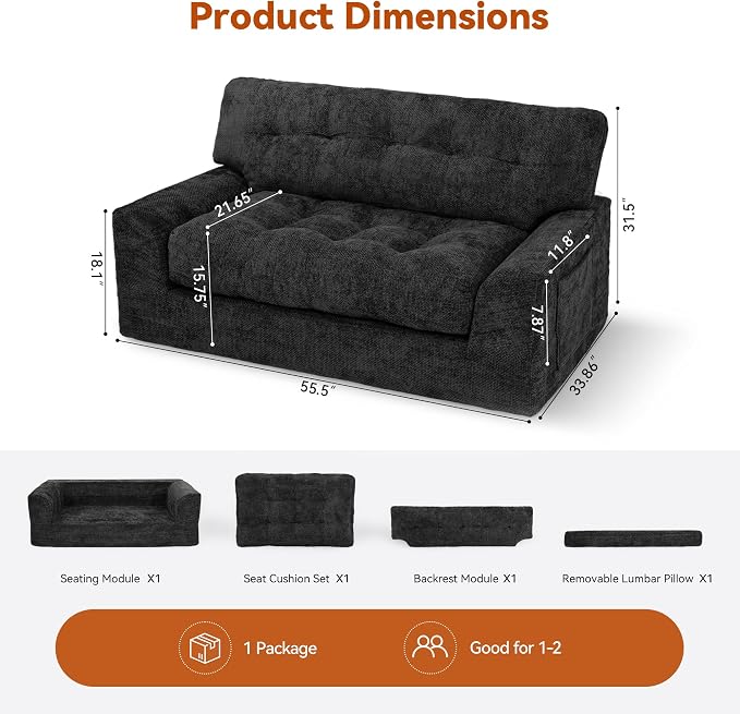 MONVANE 55.5" Convertible Loveseat Sofa, 2-in-1 Boneless Sleeper Sofa Bed Futon - Image 3