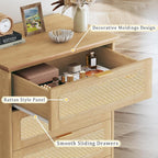 HUAHUU 6 Drawer Dresser for Bedroom, 50 Inch Tall Dressers & Rattan Chest of - Image 3