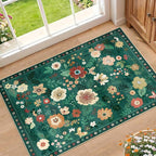 RELEANY Floral Washable 2x3 Area Rugs Doormat DarkGreen | Flower Carpet Print by RELEANY