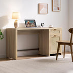 SICOTAS Rattan Home Office Desk, 2 Pieces 59" Boho Executive Desk - Image 7