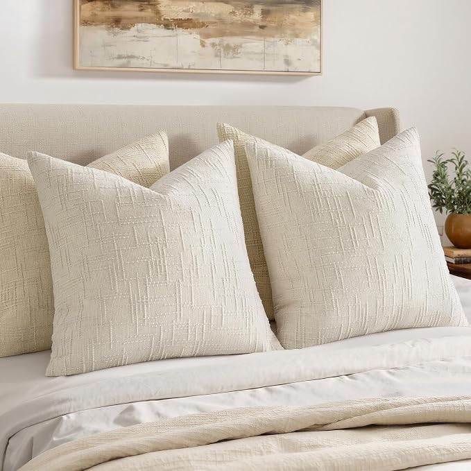 MIULEE Chenille Textured Throw Pillow Covers Cream White 18x18 Set of 2 | - Image 5