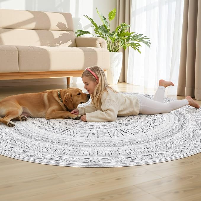 cotiled 6x6 Round Rug 6ft Circle Living Room Boho Area Rugs | Washable Foldable - Image 7