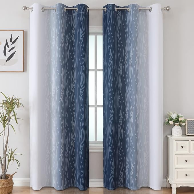 Navy Blue and Greyish White Blackout Curtains - Image 2