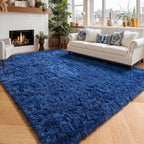 Amdrebio Navy Blue Furry Shaggy Area Rug 5x7 by Amdrebio