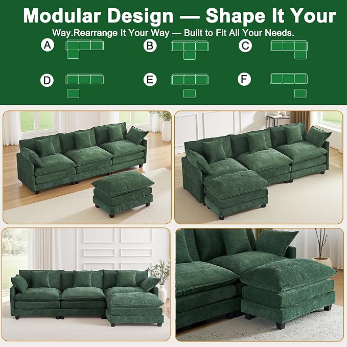 111.4" L-Shaped Cloud Chenille Sofa Sectional Couch - Image 6