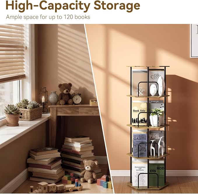 SUNMORY 4 Tier Rotating Bookshelf Tower, Revolving 360 ° Spinning Bookcase - Image 3