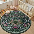 PLHXFR Round Area Rug Living Room: 4 ft Floral Washable Carpet Dark Green | - Image 5