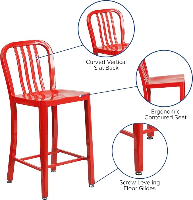 Flash Furniture Gael Commercial Grade 2 Pack 24" High Red Metal Indoor-Outdoor - Image 5
