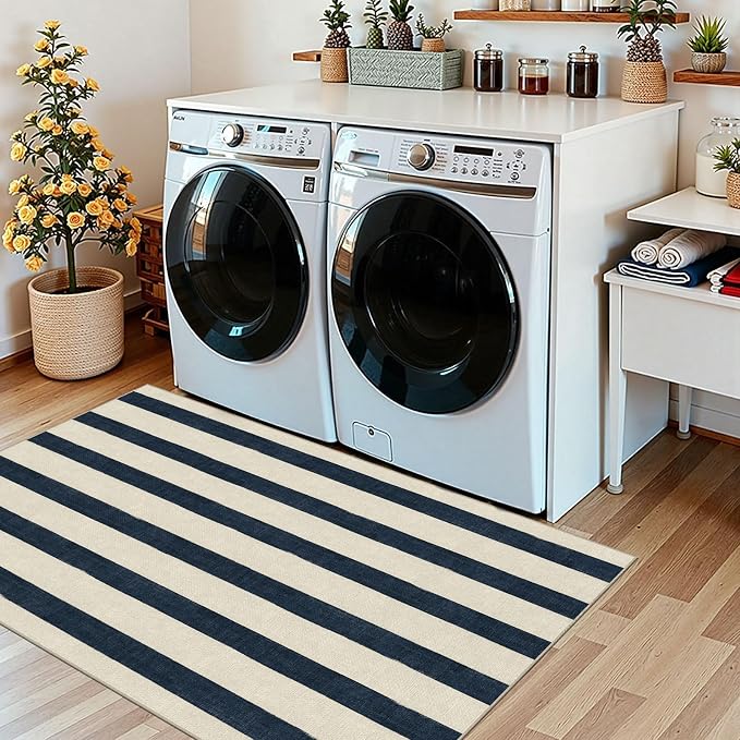 Blue and White Striped Entry Rug - Image 9