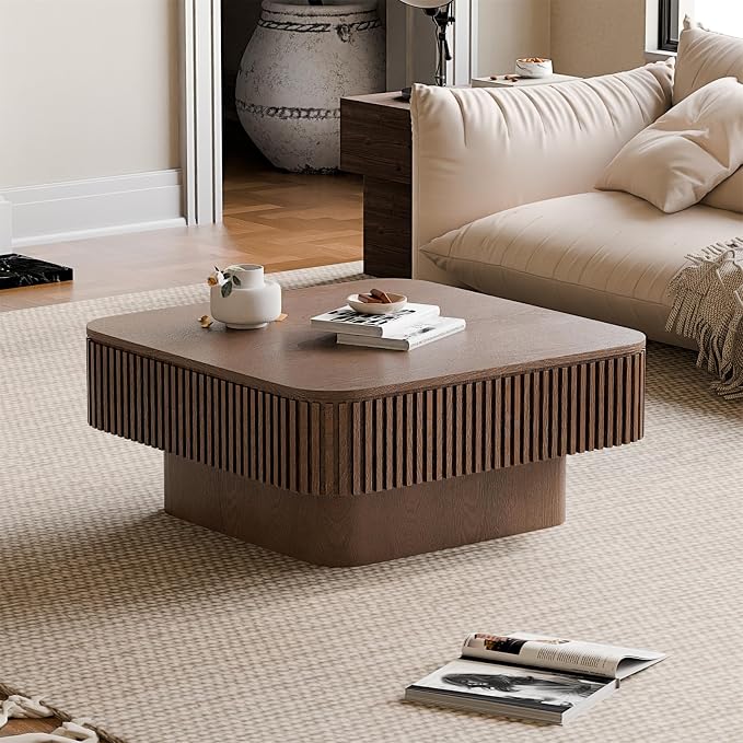 Square Coffee Table for Living Room, Fluted Drum Accent Tea Center Table - Image 3