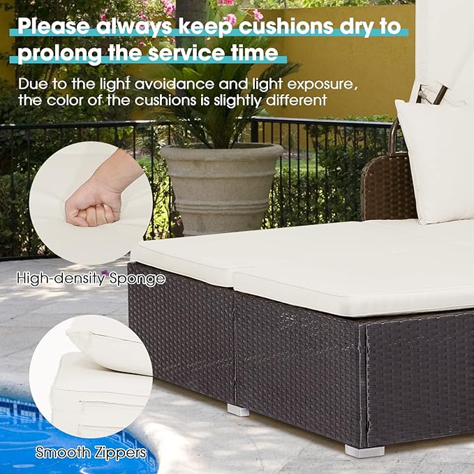 COSTWAY Outdoor Daybed with Retractable Canopy, Wicker Patio Furniture Set with - Image 2