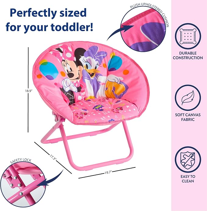 Disney Minnie Mouse Toddler Folding Saucer Chair – 19" Soft Plush Seat - Image 3