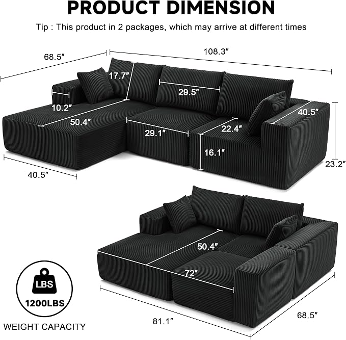 108” Modular Sectional Sofa, Cloud Sectional Couch - Image 3