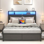 Lifezone Full Bed Frame with 2-Tier Storage Headboard, Metal Platform Bed Frame - Image 3
