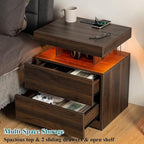 HOMMPA Rustic Nightstand with Wireless Charging Station LED Bedside Table with - Image 5
