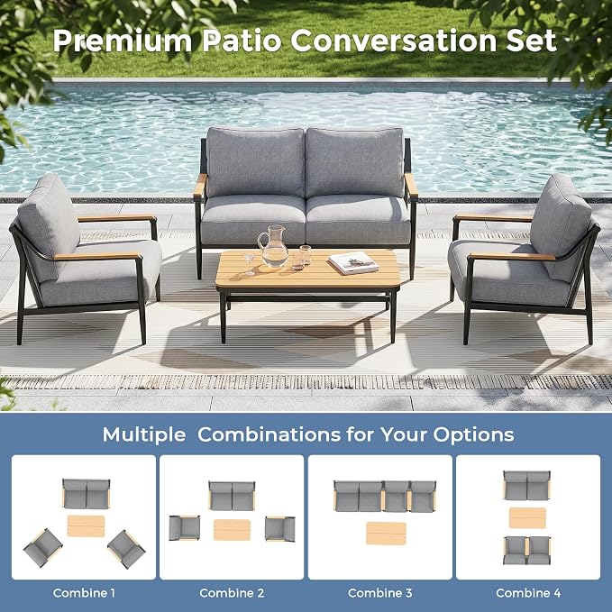 Jocoevol 4 Pieces Outdoor Sofa Conversation Set, 4 Seats Couch Set - Image 5